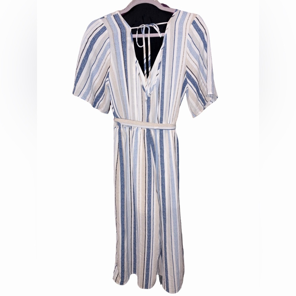 NWT Francesca’s Blue White Striped Wrap Jumpsuit XL Boutique - Picture 2 of 12